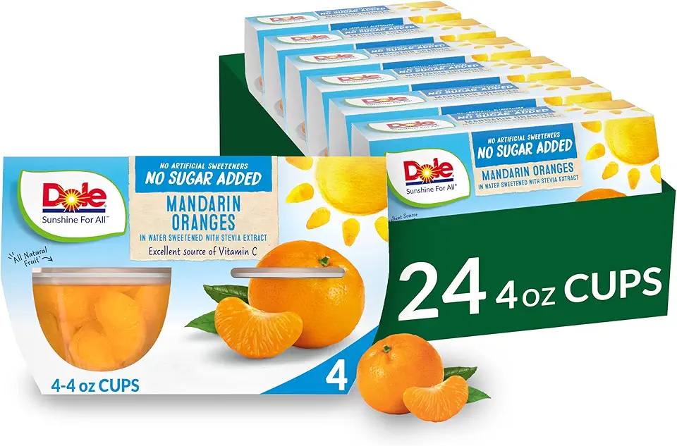 Dole Fruit Bowls No Sugar Added Snacks, Mandarin Oranges, 4oz 24 Cups, Gluten &amp; Dairy Free, Bulk Lunch Snacks for Kids &amp; Adults