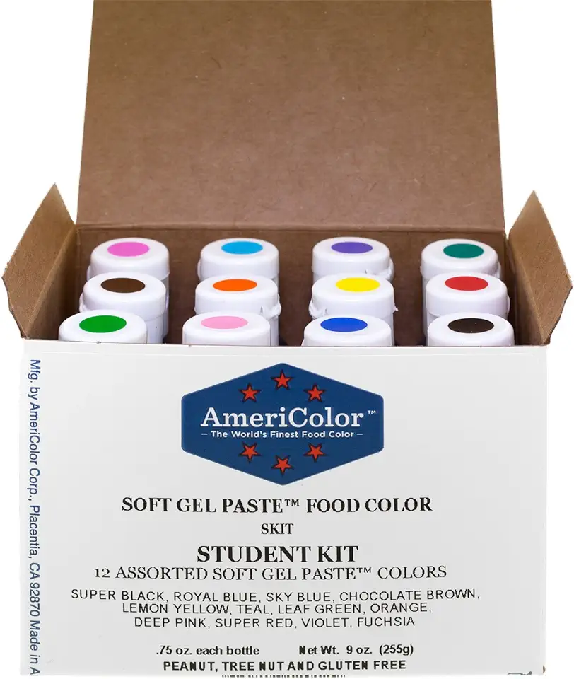 Food Coloring AmeriColor Student - Kit 12 .75 Ounce Bottles Soft Gel Paste Colors