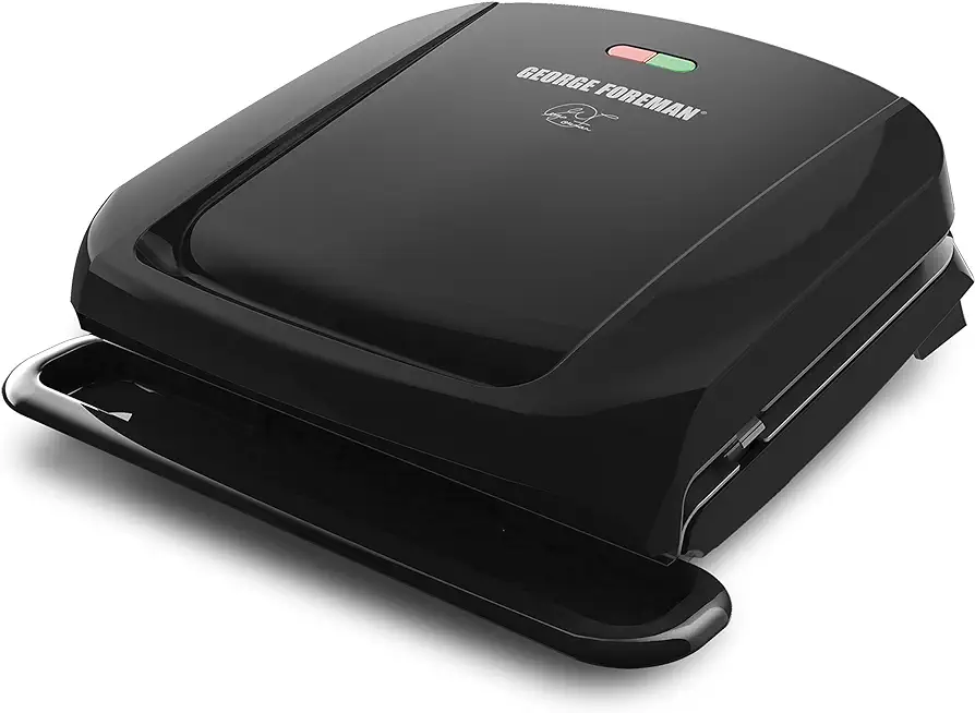 George Foreman 4-Serving Removable Plate Electric Grill and Panini Press, George Tough Non-Stick Coating, Drip Tray Catches Grease, Black