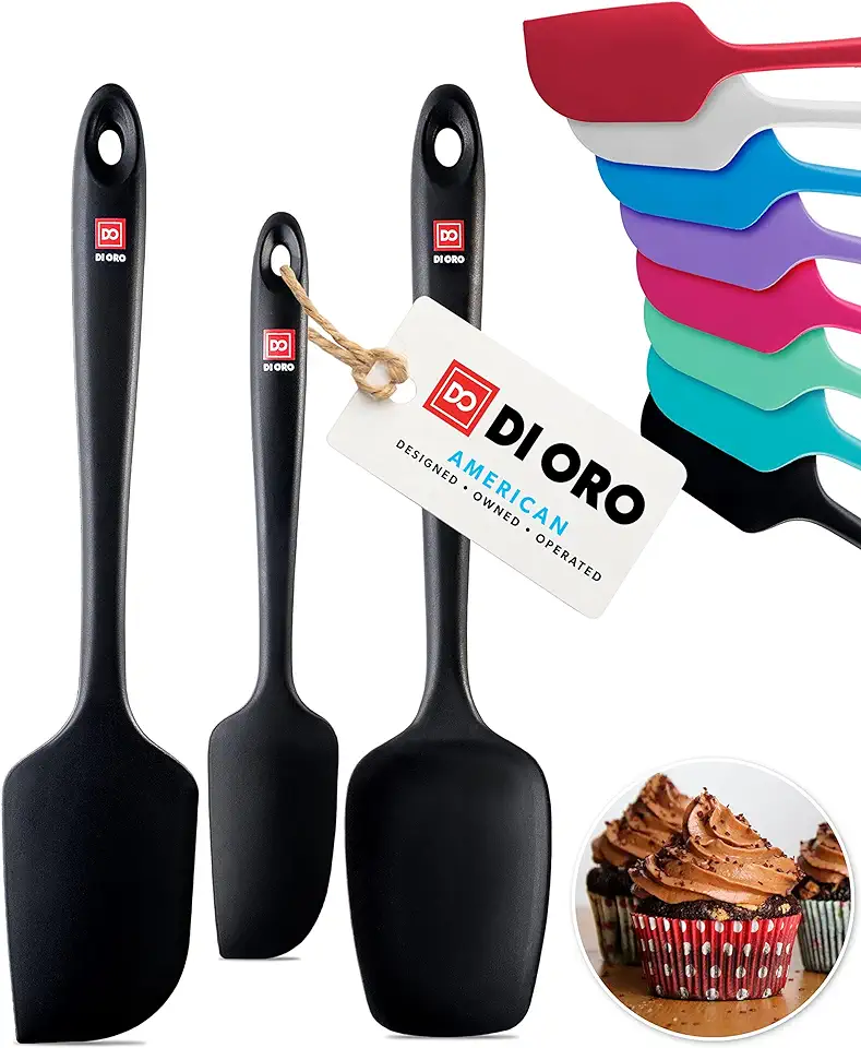 DI ORO Silicone Spatula Set - Rubber Kitchen Spatulas for Baking, Cooking, &amp; Mixing - 600°F Heat-Resistant &amp; BPA Free Silicone Scraper Spatulas for Nonstick Cookware - Dishwasher Safe (3pc, Black)