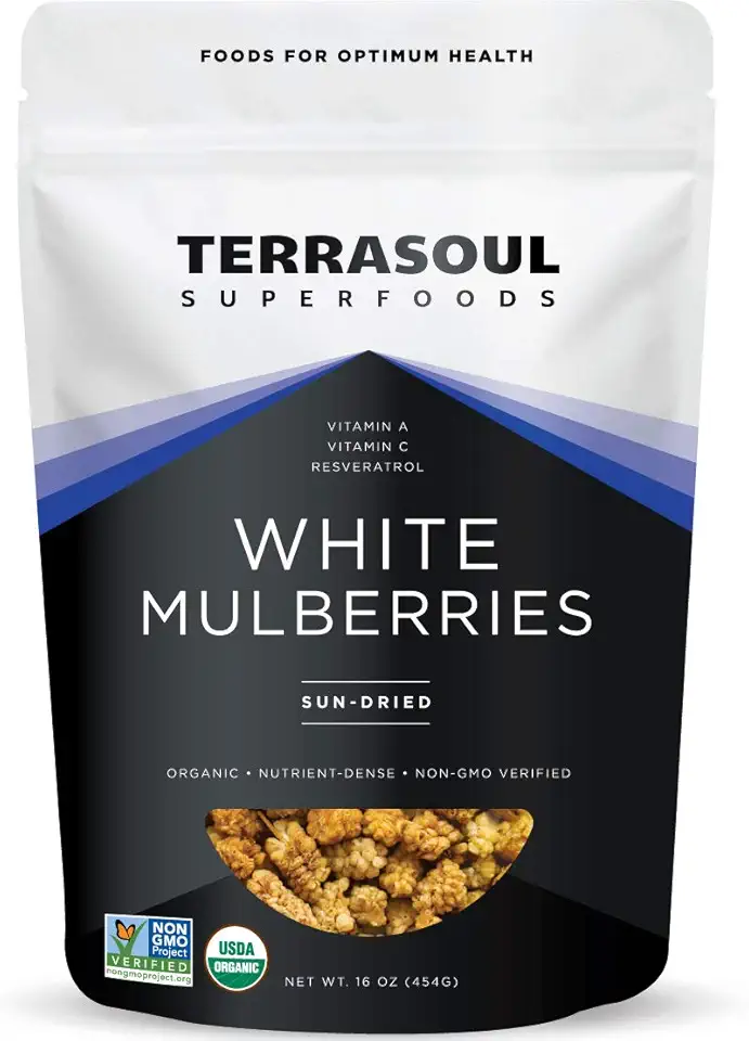 Terrasoul Superfoods Organic Sun-dried White Mulberries, 2 Lbs (Pack of 2), Sweet Superfood Snacking, Smoothie Booster, and Nutrient-Packed Yogurt Topping