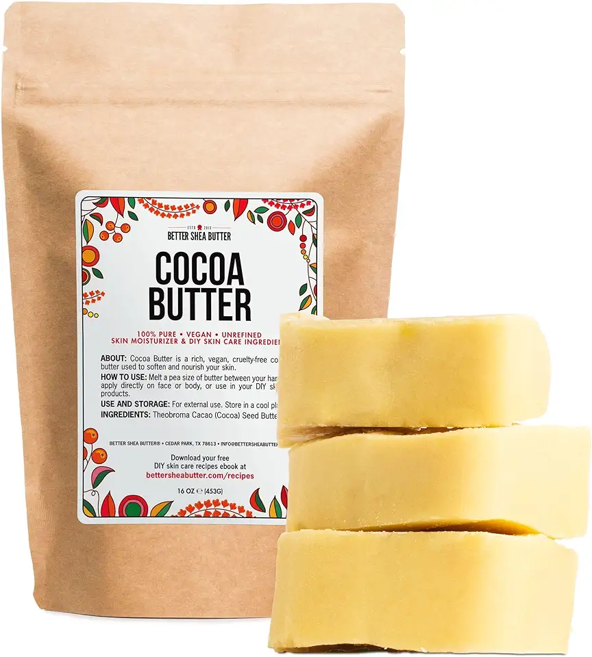 Better Shea Butter Raw Cocoa Butter - Unrefined, 100% Pure, Food Grade - Use for Cocoa Lip Balm, Stretch Marks Cream, Cacao Butter Cream, Scars Oil, Whipped Lotion - Skin &amp; Hair Moisturizer 1LB Block