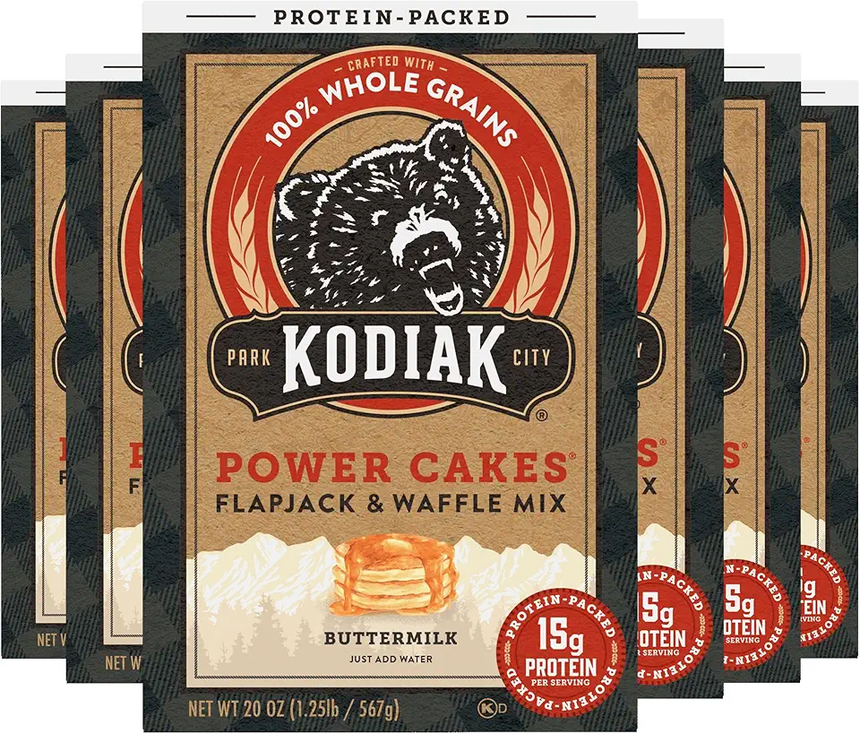 Kodiak Cakes Protein Pancake Power Cakes, Flapjack and Waffle Baking Mix, Buttermilk, 20 Oz, (Pack of 6)