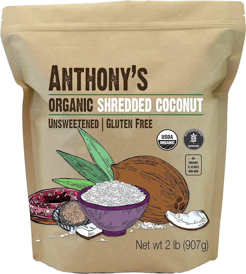 Anthony&#x27;s Organic Shredded Coconut, 2 lb, Unsweetened, Gluten Free, Non GMO, Vegan, Keto Friendly