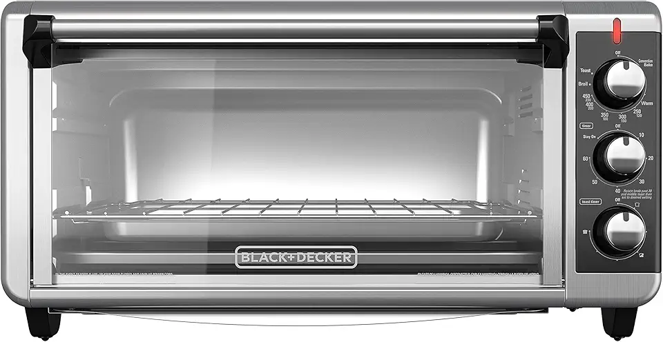 BLACK+DECKER 8-Slice Extra Wide Convection Toaster Oven, Fits 9&quot;x13&quot; Oven Pans and 12&quot; Pizza, Bake, Toast, Broil, and Keep Warm Functions, Countertop Compact Design with Stainless Steel Finish