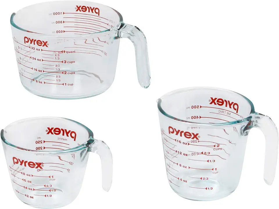 Pyrex 1118990 3PC Glass, 1 Cup, 2 Cup, 4 Cup, 3 PC Measuring Cup Set