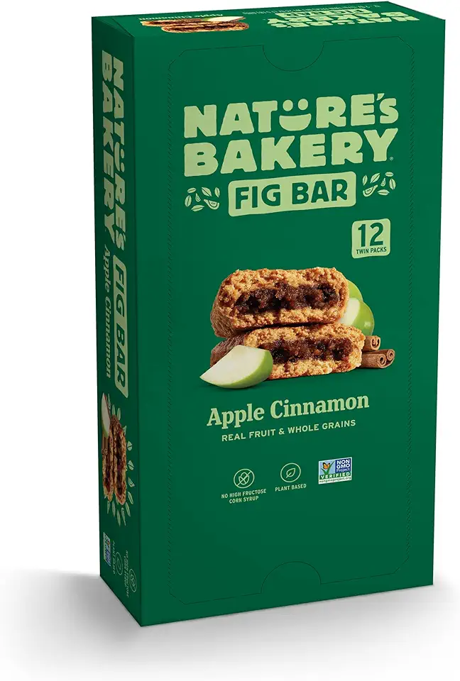 Nature&#x27;s Bakery Whole Wheat Fig Bars, Apple Cinnamon, Real Fruit, Vegan, Non-GMO, Snack Bar, 1 Box With 12 Twin Packs (12 Twin Packs)