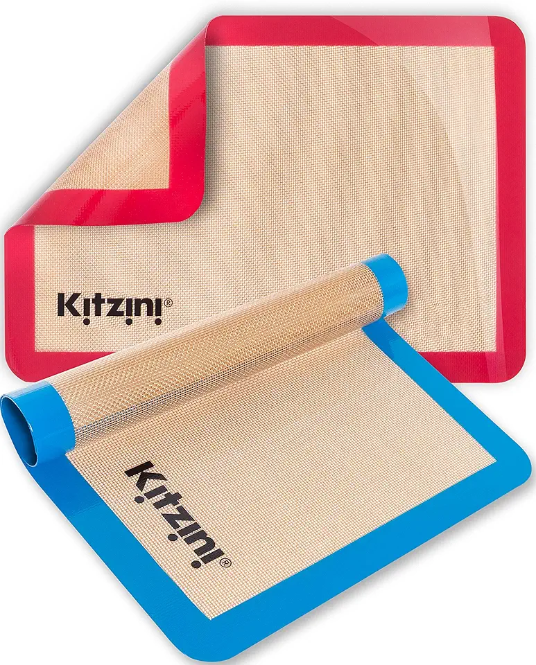 Kitzini Silicone Baking Mat Set. Non-Stick Silicone Mats for Baking. 2 Half Baking Sheets. BPA Free. Professional Grade Silicone Baking Sheet. Silicone Baking Mats for Cookies, Macarons &amp; Pastry