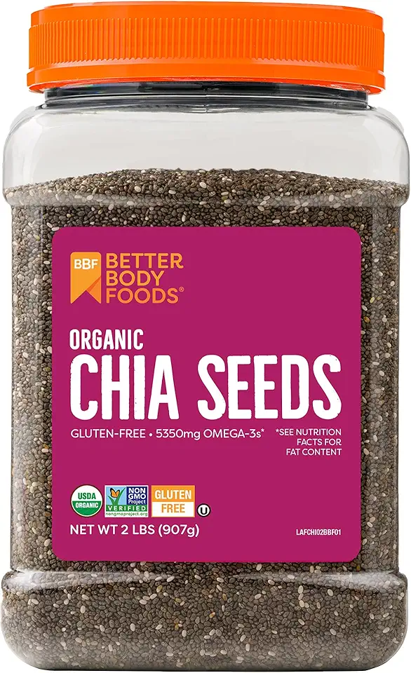 BetterBody Foods Organic Chia Seeds 2 lbs, 32 Oz, with Omega-3, Non-GMO, Gluten Free, Keto Diet Friendly, Vegan, Good Source of Fiber