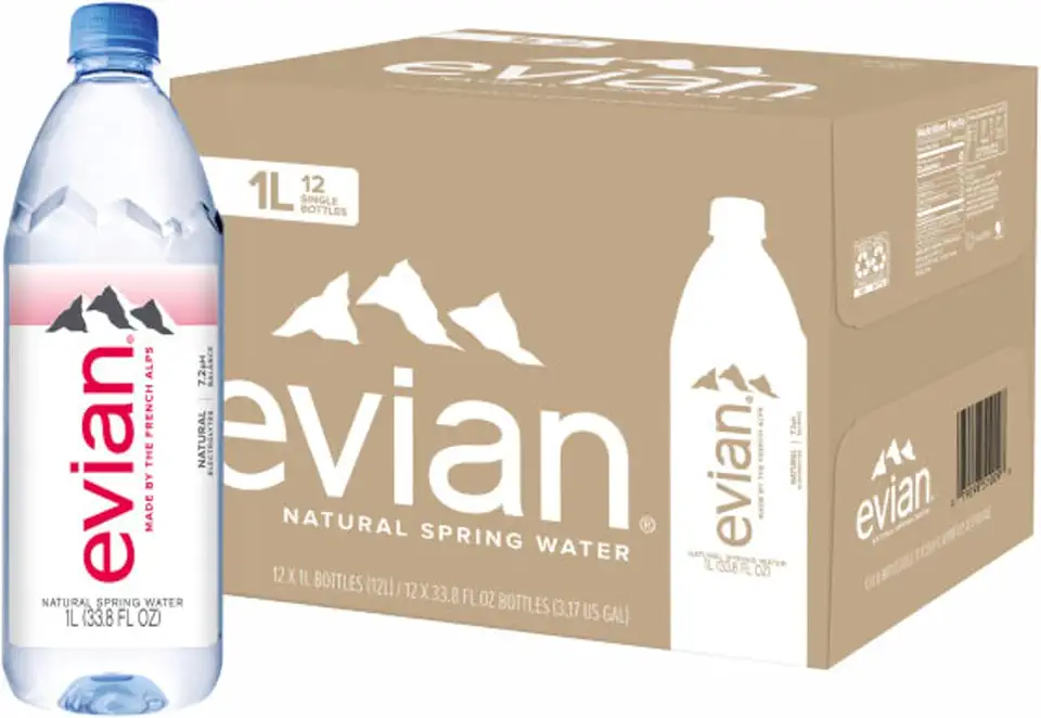 Evian Natural Spring Water, 1 L bottle, 12 pack