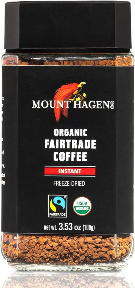 Mount Hagen 3.53oz Organic Freeze Dried Instant Coffee | Eco-friendly Coffee Made From Organic Medium Roast Arabica Beans | Organic, Fair-Trade Coffee Instant [3.53oz Jar]