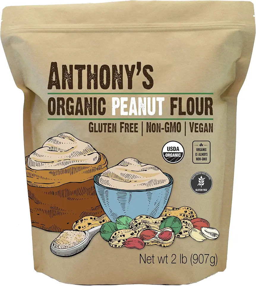 Anthony&#x27;s Organic Peanut Flour, Defatted, 2 lb, Light Roast 12% Fat, Verified Gluten Free