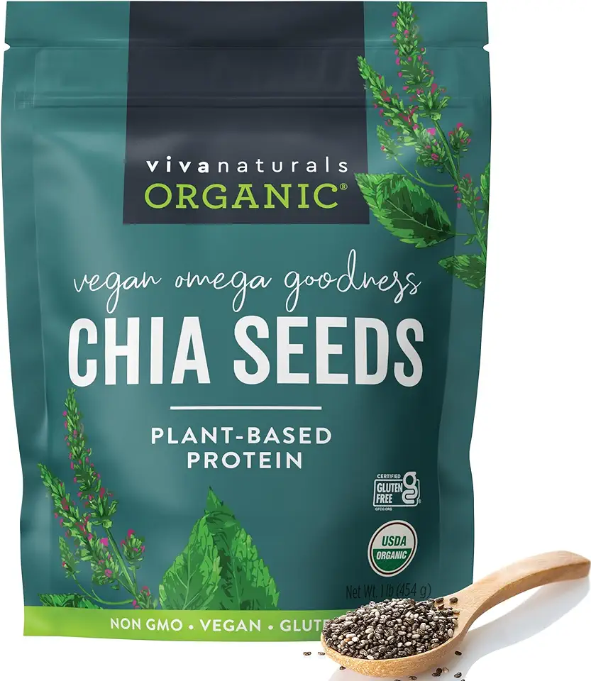 Viva Naturals Organic Chia Seeds 2 LBs - Plant-Based Omega-3 and Vegan Protein, Non-GMO Chia Seeds Organic Perfect for Smoothies, Salads and Chia Seed Pudding, Black Chia Seeds Bulk