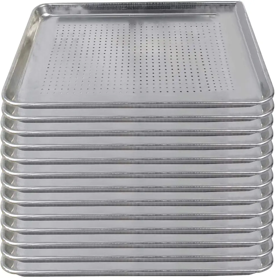 Tiger Chef Full Size 18 x 26 inch Perforated Aluminum Sheet Pan Commercial Bakery Equipment Cake Pans NSF Approved 19 Gauge 12 Pack