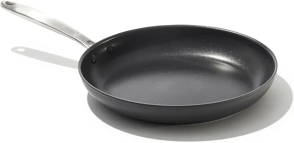 OXO Enhanced 10&quot; Frying Pan Skillet, PFAS-Free Ceramic Nonstick, Durable Hard Anodized Cookware, Scratch Resistant, Stainless Steel Handle, Good Grips, Dishwasher Safe, Oven safe, Black