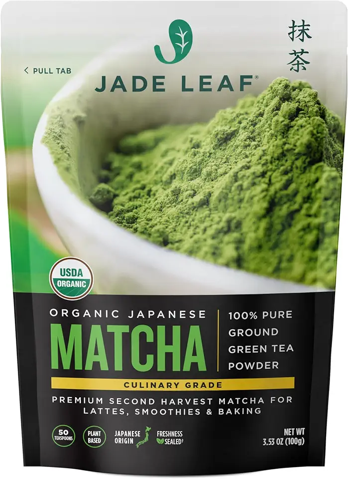 Jade Leaf Matcha - Organic Culinary Grade - Premium Second Harvest - Authentic Japanese Origin (3.53 Ounce Pouch)