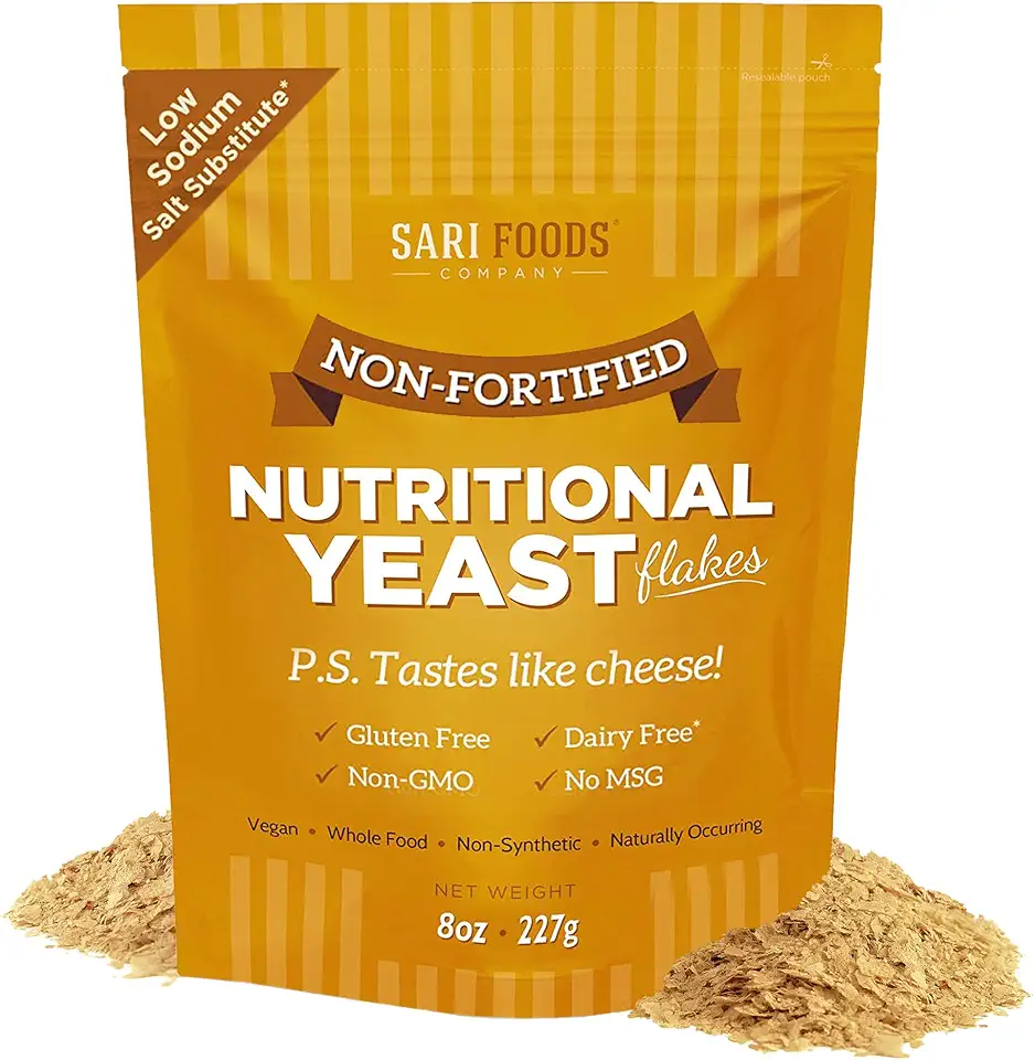 Sari Foods Non-Fortified Nutritional Yeast Flakes - 24oz or 8oz - Superfood, Rich in Protein. Gluten Free &amp; Dairy Free Vegan Cheese Substitute, Vitamins B, Beta-glucans and all 18 Amino Acids, Non GMO