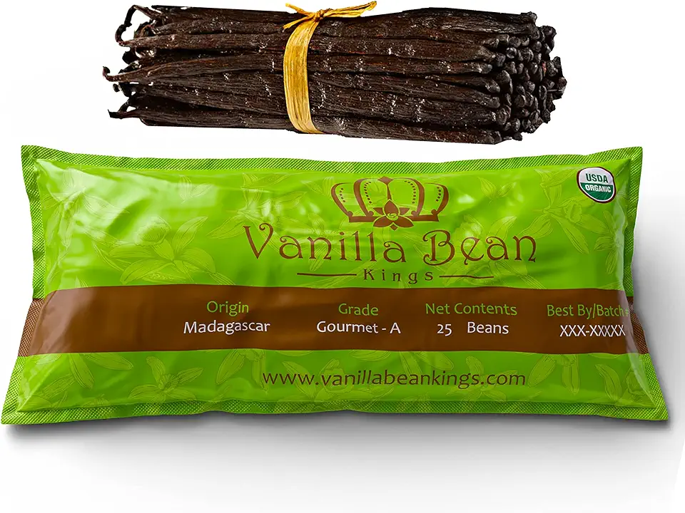 25 Organic Madagascar Vanilla Beans. Whole Grade A Vanilla Pods for Vanilla Extract and Baking