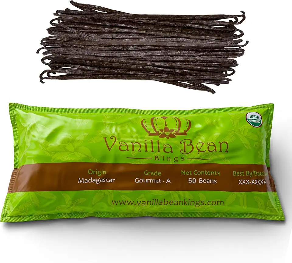 50 Organic Madagascar Vanilla Beans. Whole Grade A Vanilla Pods for Vanilla Extract and Baking