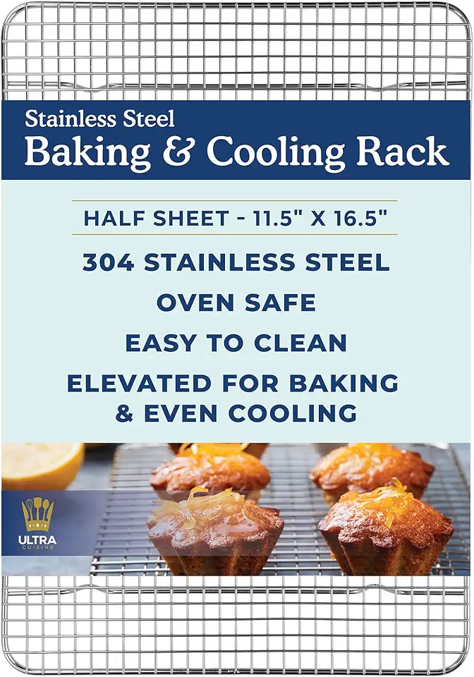 Ultra Cuisine Heavy Duty Cooling Rack for Cooking and Baking - 100% Stainless Steel Baking Rack &amp; Wire Cooling Rack - Cookie Cooling Racks for Baking - Food Safe - Fits Half Sheet Pans - 11.5&quot; x 16.5&quot;