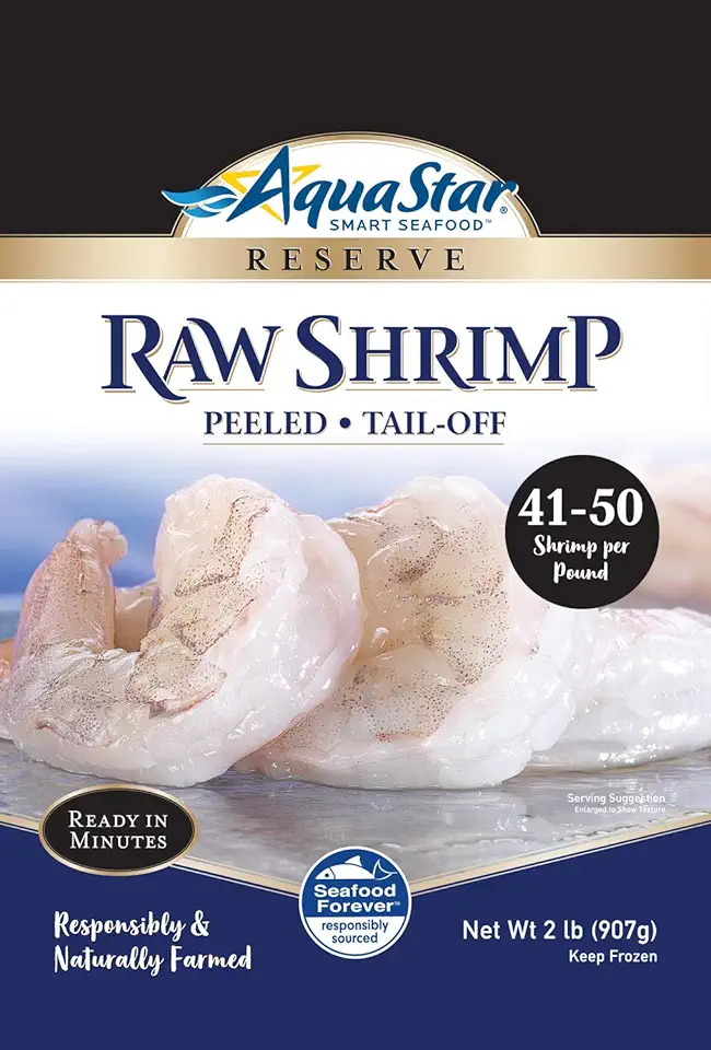 Aqua Star, Raw, Peeled, Deveined, Tail-off Shrimp, 41-50 Count , 2 lb (Frozen)