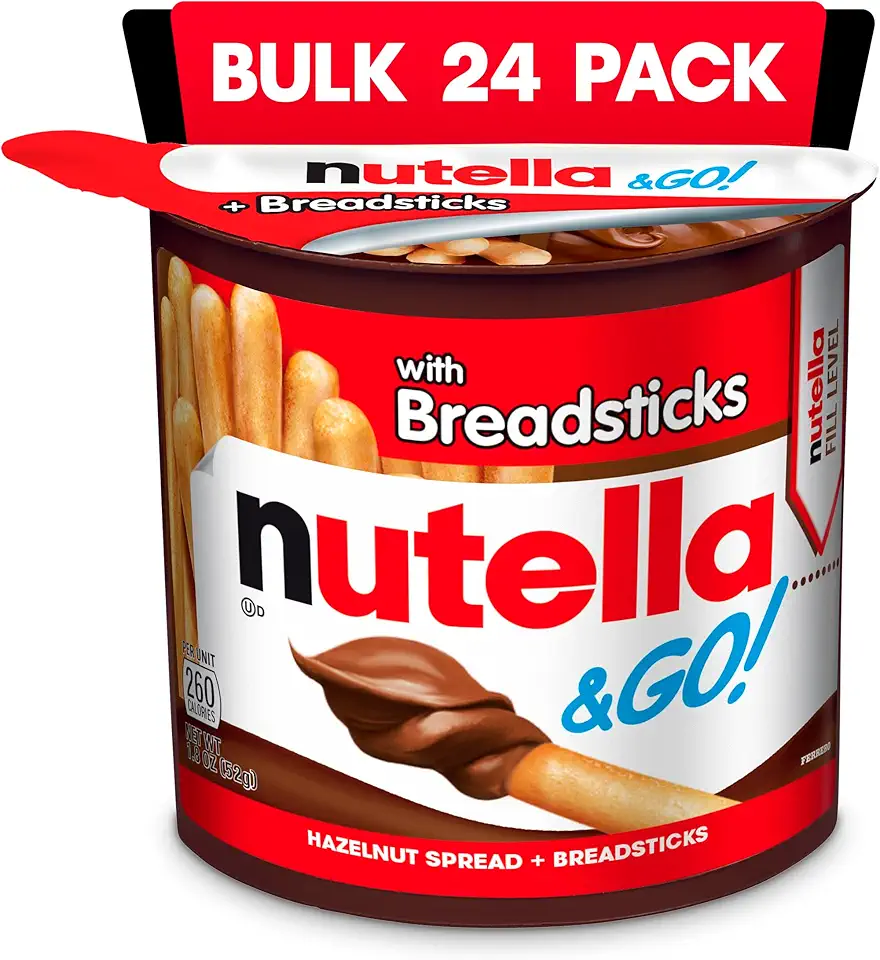 Nutella &amp; GO! Bulk 24 Pack, Hazelnut and Cocoa Spread with Breadsticks, Snack Cups, 1.8 oz Each