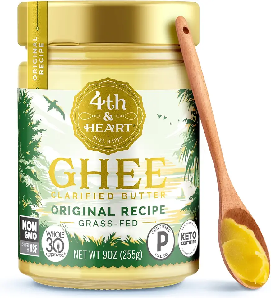 4th &amp; Heart Original Grass-Fed Ghee, Clarified Butter, Keto, Pasture Raised, Lactose and Casein Free, Certified Paleo (9 Ounces)