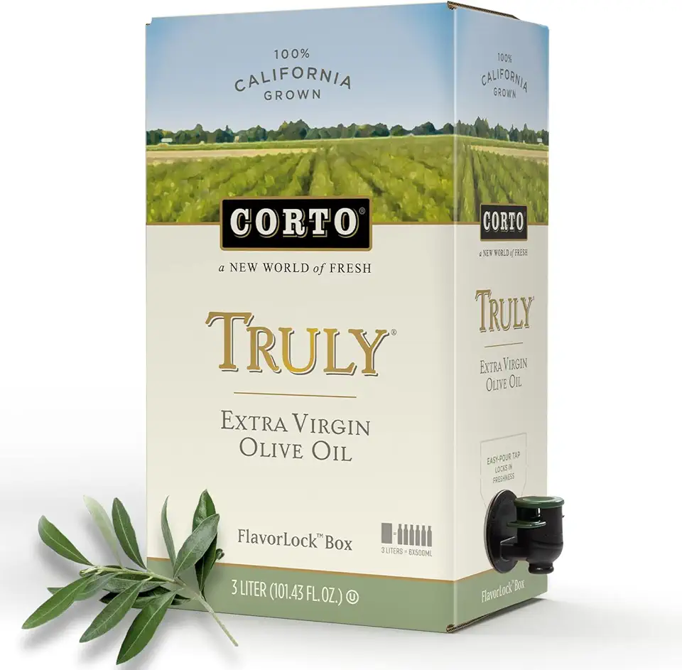 Corto TRULY | 100% Extra Virgin Olive Oil | Floral Notes | Cold Extracted in State-of-the-Art Mill | Straight from Official Corto Olive Groves &amp; Oil Producer | Oxygen-Free, Light Free FlavorLock Box