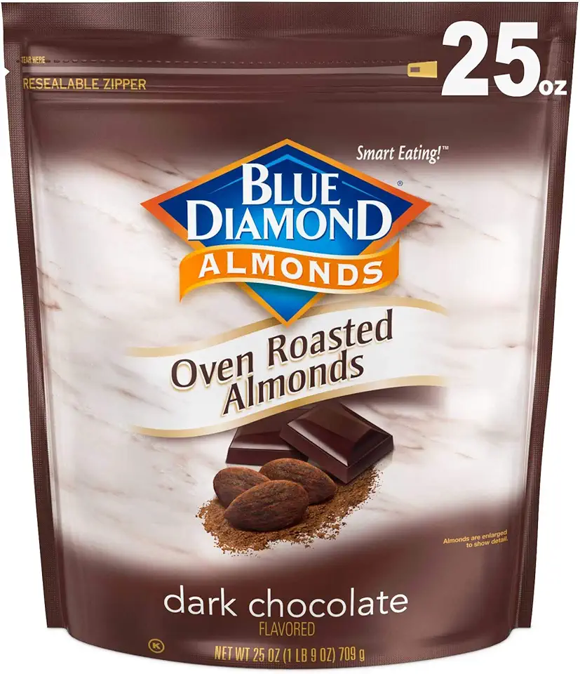 Blue Diamond Almonds Oven Roasted Dark Chocolate Flavored Snack Nuts, 25 Oz Resealable Bag (Pack of 1)