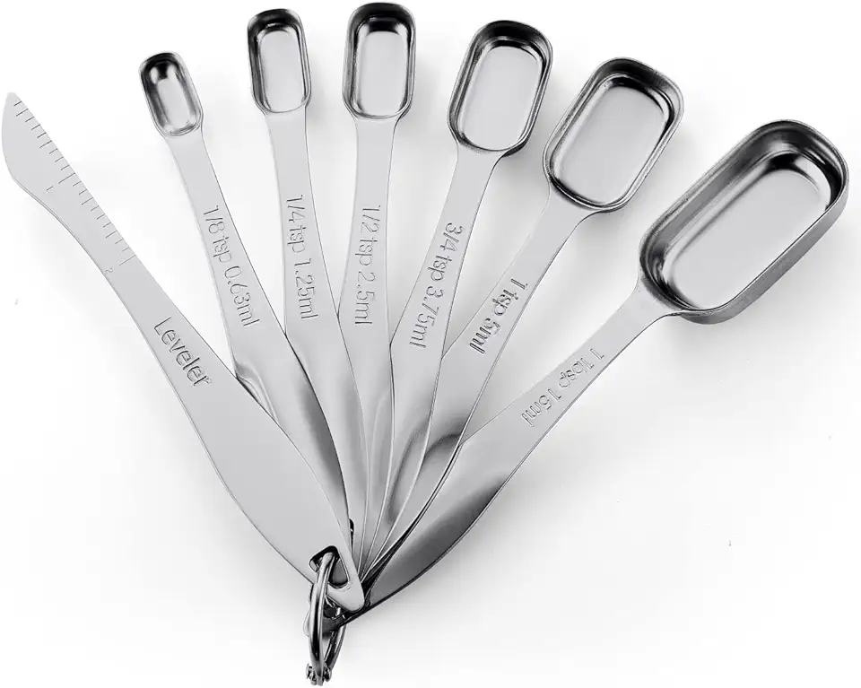 Spring Chef Stainless Steel Measuring Spoons Set of 7 with Leveler, Rectangular Metal Teaspoon &amp; Tablespoon Measuring Spoons for Dry &amp; Liquid Ingredients - Nesting Kitchen Gadgets For Baking &amp; Cooking