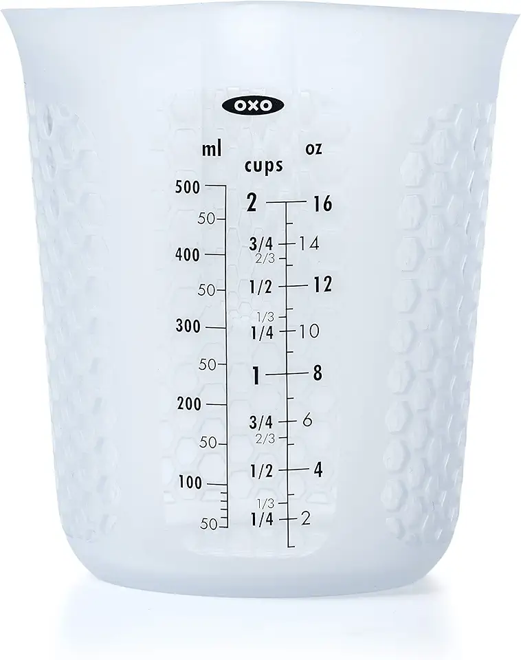 OXO Good Grips 2-Cup Squeeze &amp; Pour Silicone Measuring Cup with Stay-Cool Patternt, Clear