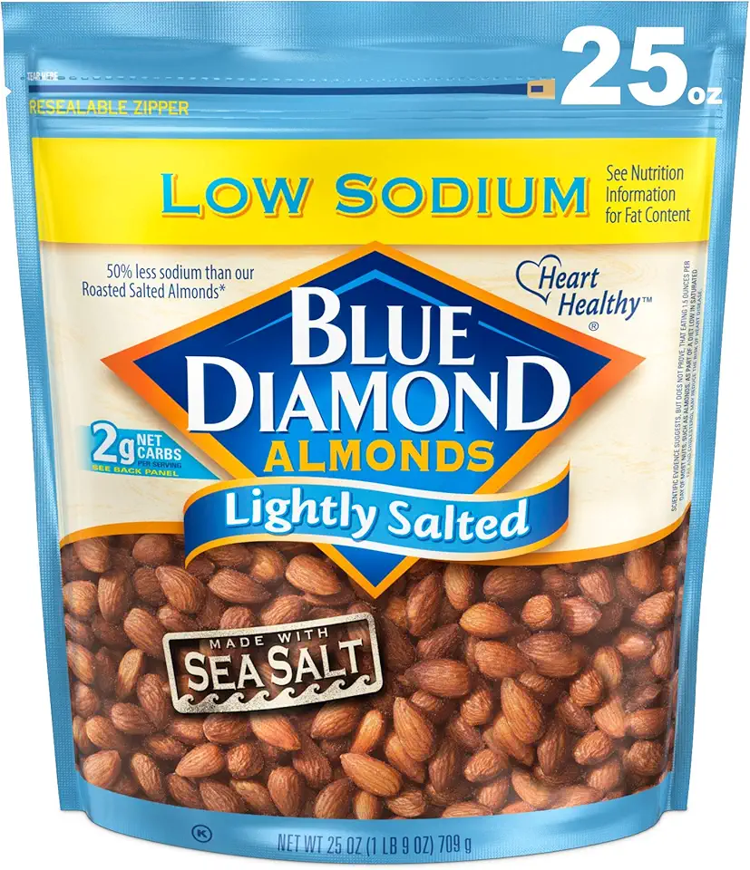 Blue Diamond Almonds Low Sodium Lightly Salted Snack Nuts, 25 Oz Resealable Bag (Pack of 1)