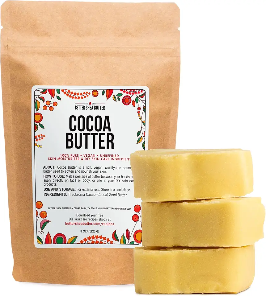 Better Shea Butter Cocoa Butter - 8 oz Block, Deeply Moisturizes Skin, Diminishes Scars, Stretch Marks, Soothes Dry Skin