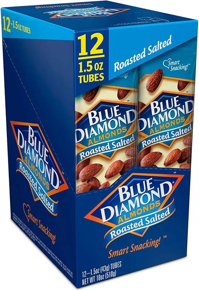 Blue Diamond Almonds, Roasted Salted Flavored Snack Nuts, Single Serve Bags (1.5 Oz. Tubes, Pack of 12)