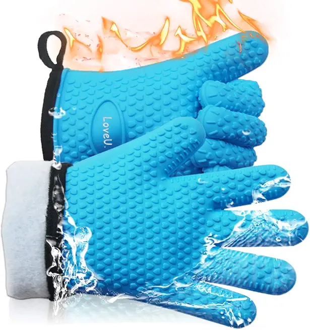 Kitchen Oven Gloves - Silicone and Cotton Double-Layer Heat Resistant Oven Mitts/BBQ Gloves/Grill Gloves - Perfect for Baking and Grilling