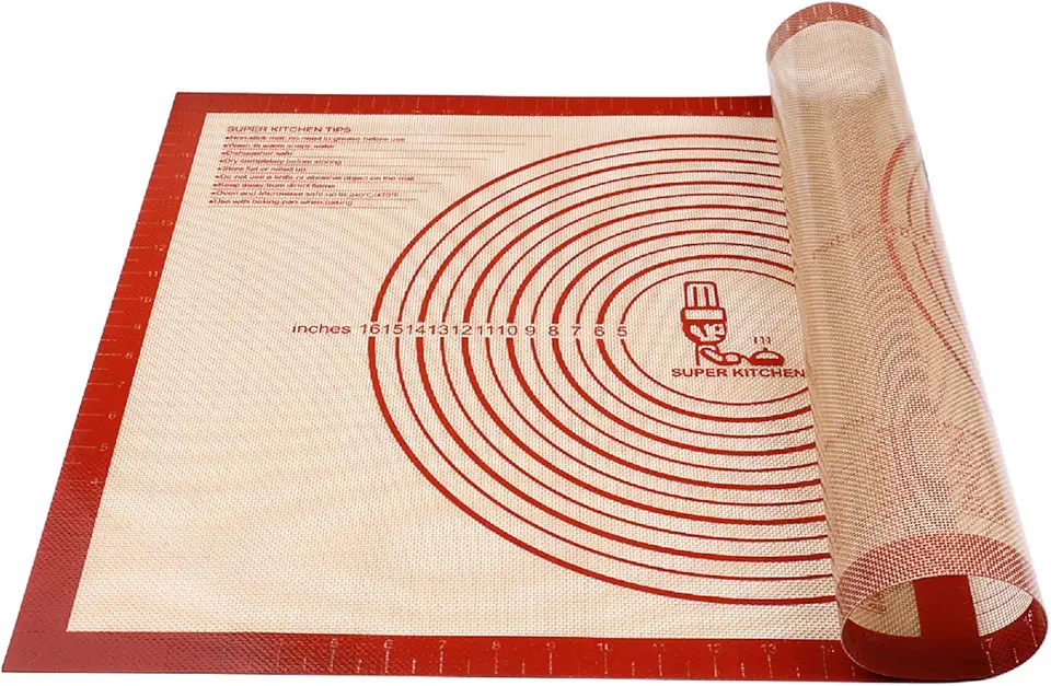 Non-slip Pastry Mat Extra Large with Measurements 28&#x27;&#x27;By 20&#x27;&#x27; for Silicone Baking/ Counter Mat, Dough Rolling Mat,Oven Liner,Fondant/Pie Crust Mat By Folksy Super Kitchen Red