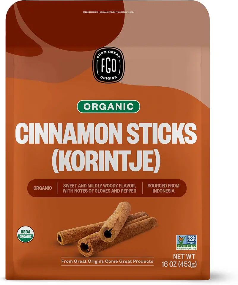 FGO Organic Korintje Cinnamon Sticks, from Indonesia, 100+ Sticks 2 3/4&quot; Packaging May Vary (Pack of 1)