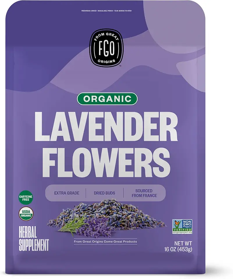 FGO Organic Dried Lavender Flowers, From France, 16oz, Packaging May Vary (Pack of 1)