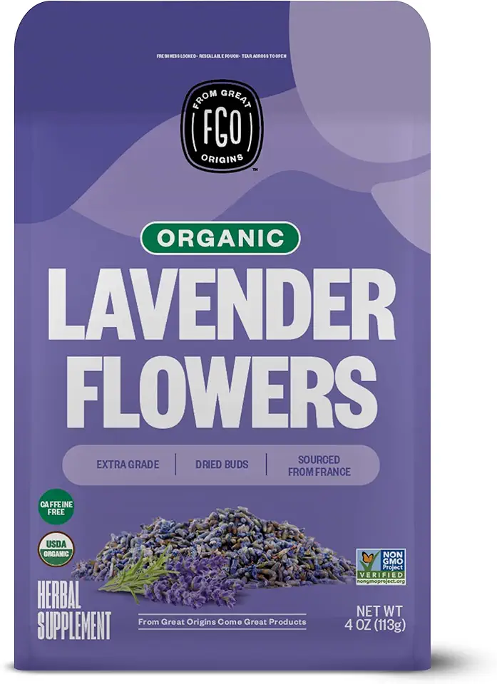 FGO Organic Dried Lavender Flowers, From France, 4oz, Packaging May Vary (Pack of 1)