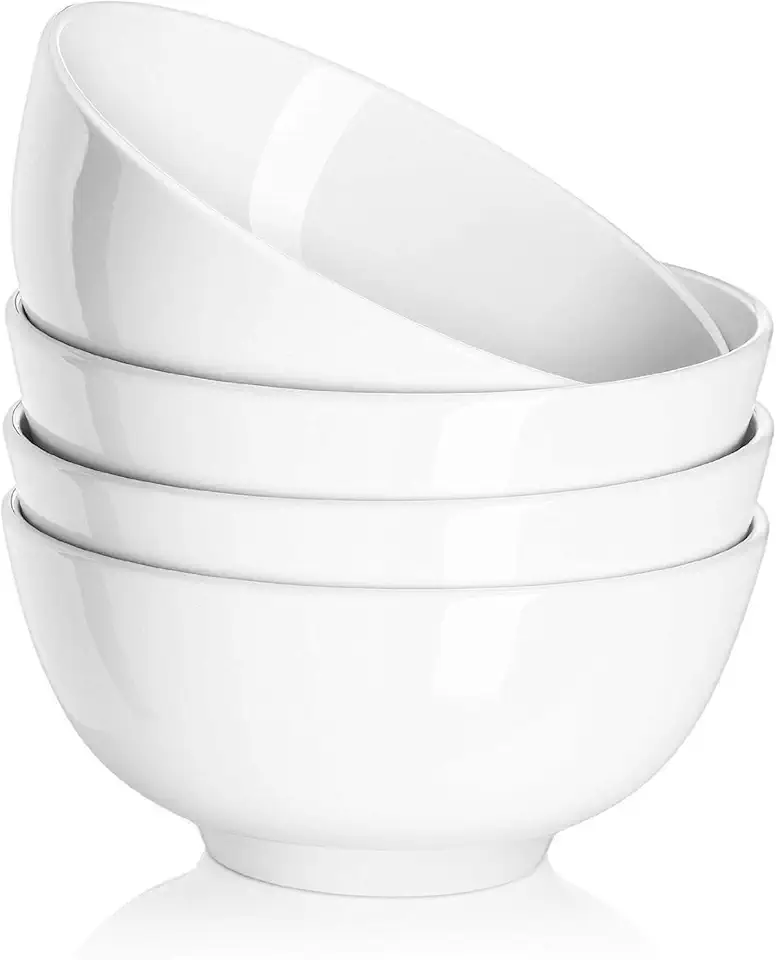 DOWAN 22 OZ White Ceramic Bowls Set of 4 - Perfect for Soup, Cereal, Oatmeal, Fruit, Rice - Dishwasher &amp; Microwave Safe