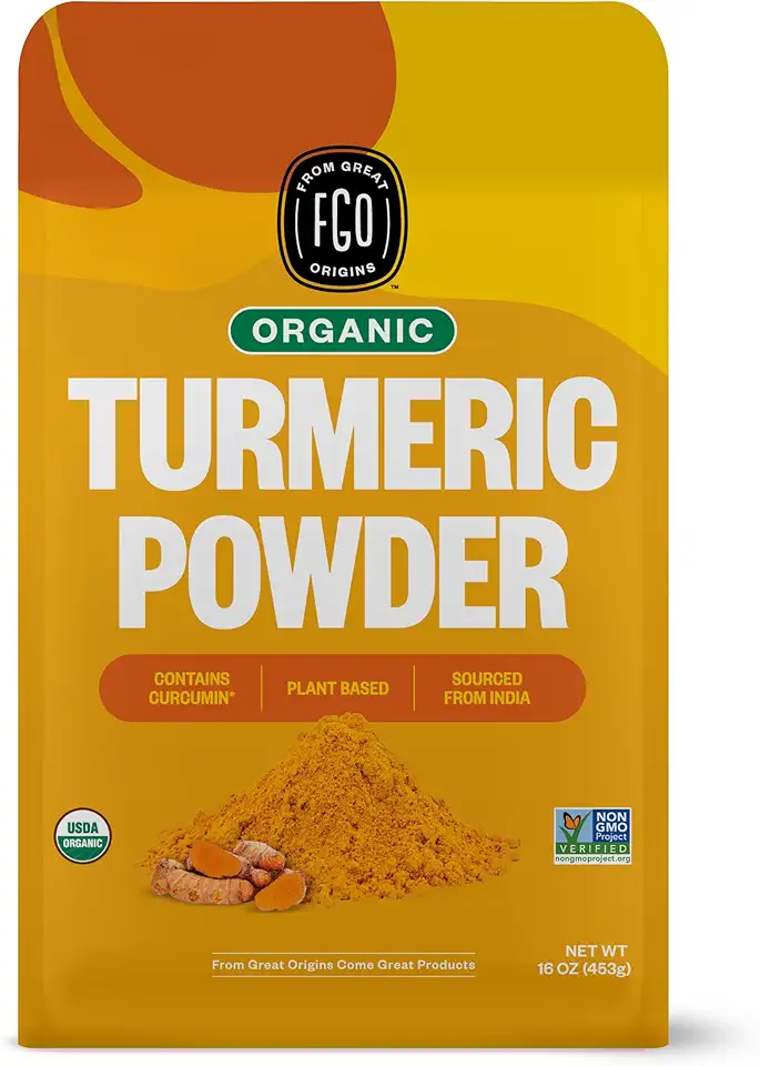 FGO Organic Turmeric Powder w/Curcumin, from India, 16oz, Packaging May Vary (Pack of 1)