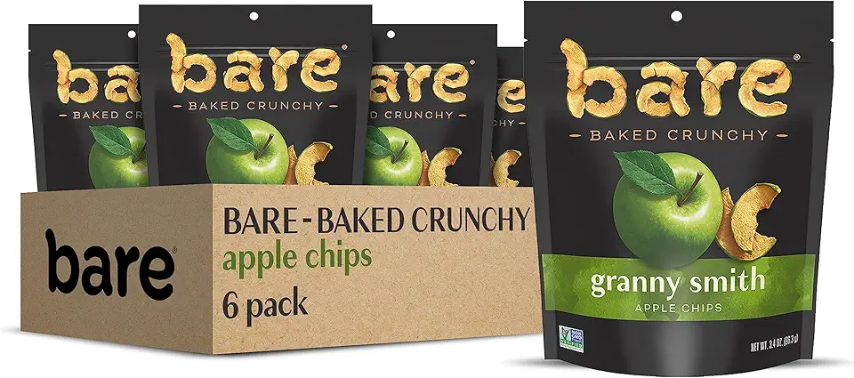 Bare Baked Crunchy Apple Chips, Granny Smith, Gluten Free, 3.4 Ounce Bag, 6 Count