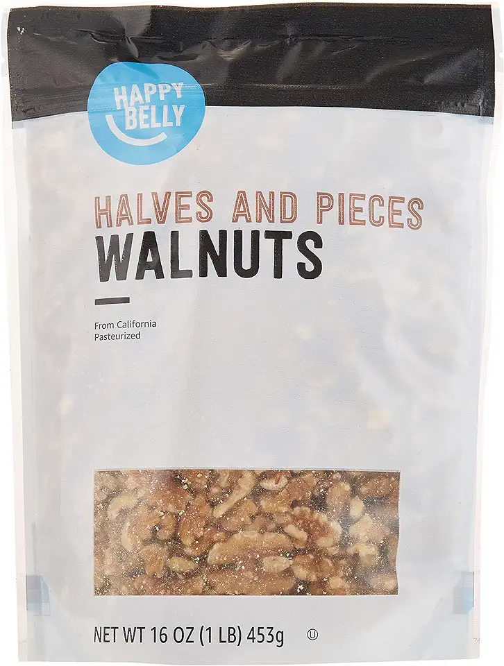 Amazon Brand - Happy Belly California Walnuts Halves and Pieces, 16 ounce (Pack of 2)