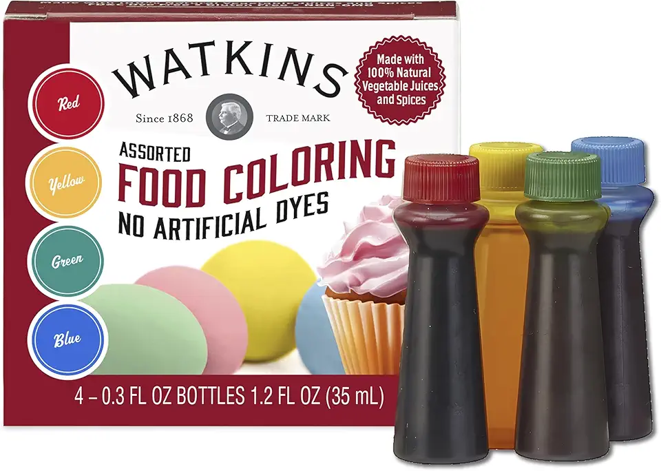 Watkins Assorted Food Coloring, 1 Each Red, Yellow, Green, Blue, Total Four .3 oz bottles