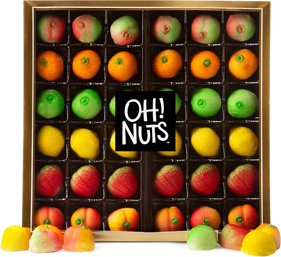 Oh! Nuts Premium Marzipan Candy Fruits - 36pcs | Holiday Marzipan for Birthday, Anniversary, Corporate Gift Tray in Elegant Box | Gourmet Gift Snack Idea for Women &amp; Men