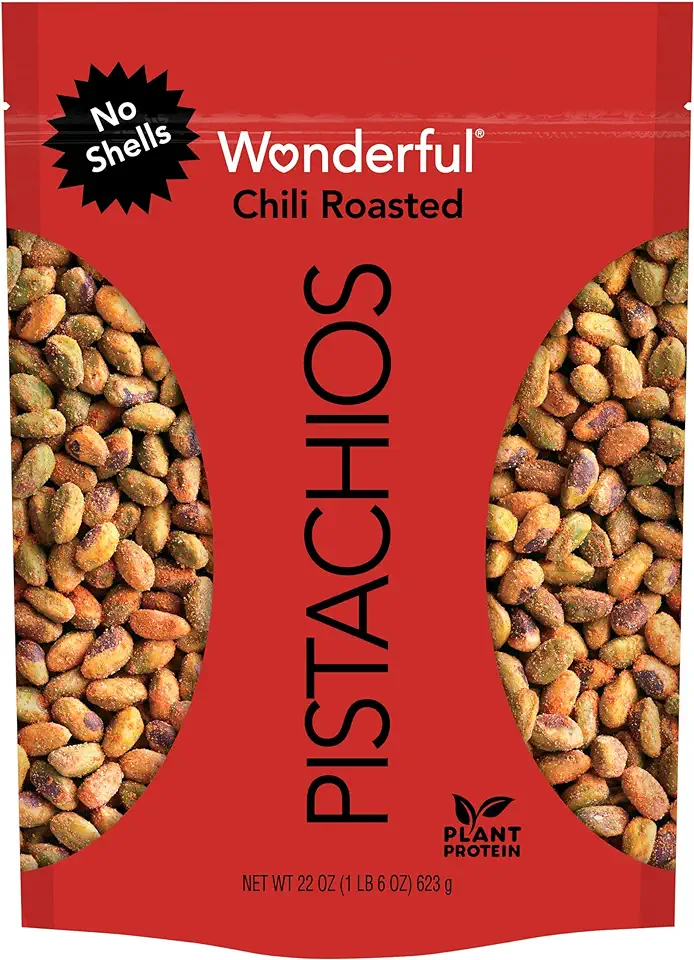 Wonderful Pistachios No Shells, Chili Roasted Nuts, 22 Ounce Resealable Bag, Protein Snacks, Gluten Free, Healthy Snack, Vegan Snacks