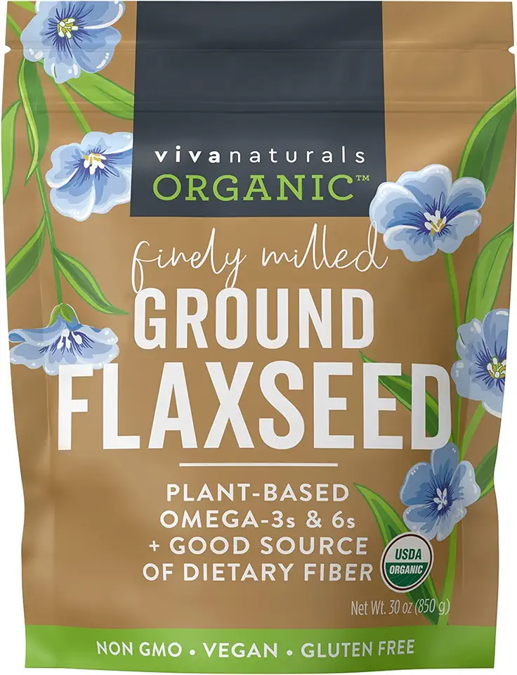 Viva Naturals Organic Ground Flaxseed - Premium Quality Plant-Based Protein and Vegan Omega 3 with Fiber, Perfect for Smoothies, Finely Milled Flaxseed 30 oz (850 g)