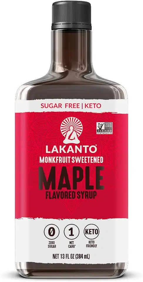 Lakanto Sugar Free Maple Syrup - Monk Fruit Sweetener, Keto Diet Friendly, Vegan, 1g Net Carbs, Pancakes, Waffles, Oatmeal, Coffee, Tea, Granola, Frosting, Marinade, Dressing (13 Fl Oz - Pack of 1)