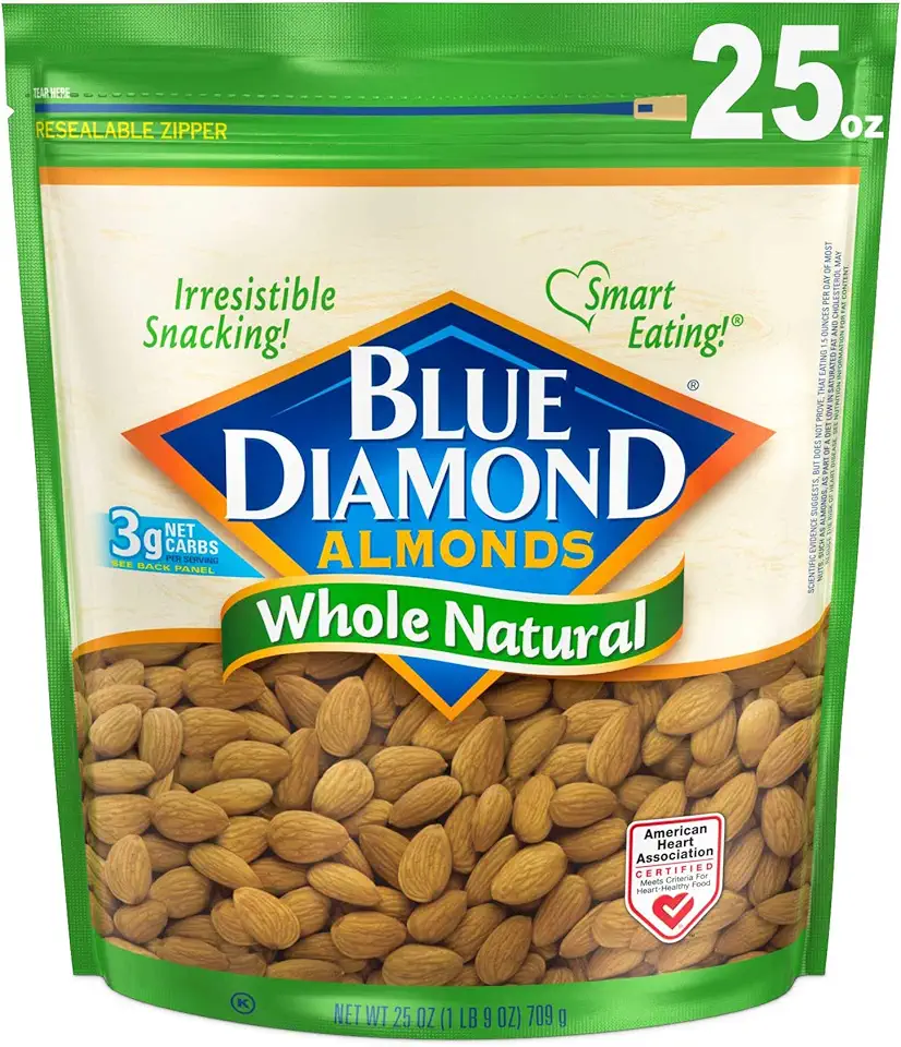 Blue Diamond Almonds Whole Natural Raw Snack Nuts, 25 Oz Resealable Bag (Pack of 1)