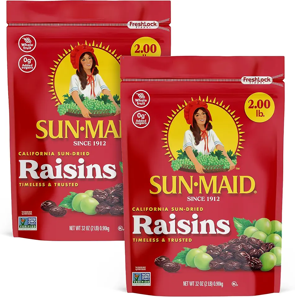 Sun-Maid California Sun-Dried Raisins - (2 Pack) 32 oz Resealable Bag - Dried Fruit Snack for Lunches, Snacks, and Natural Sweeteners